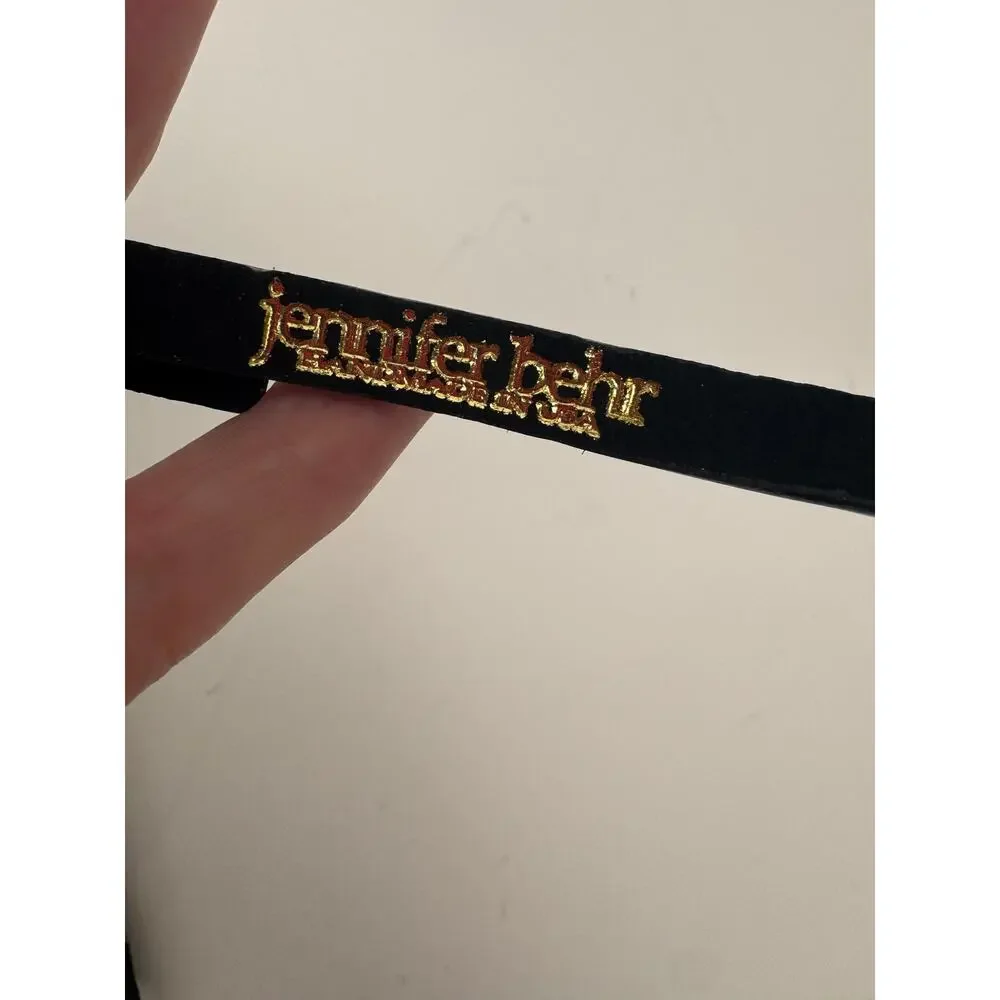 Jennifer Behr Black Leather Buckle Headband Gold Hardware Vintage